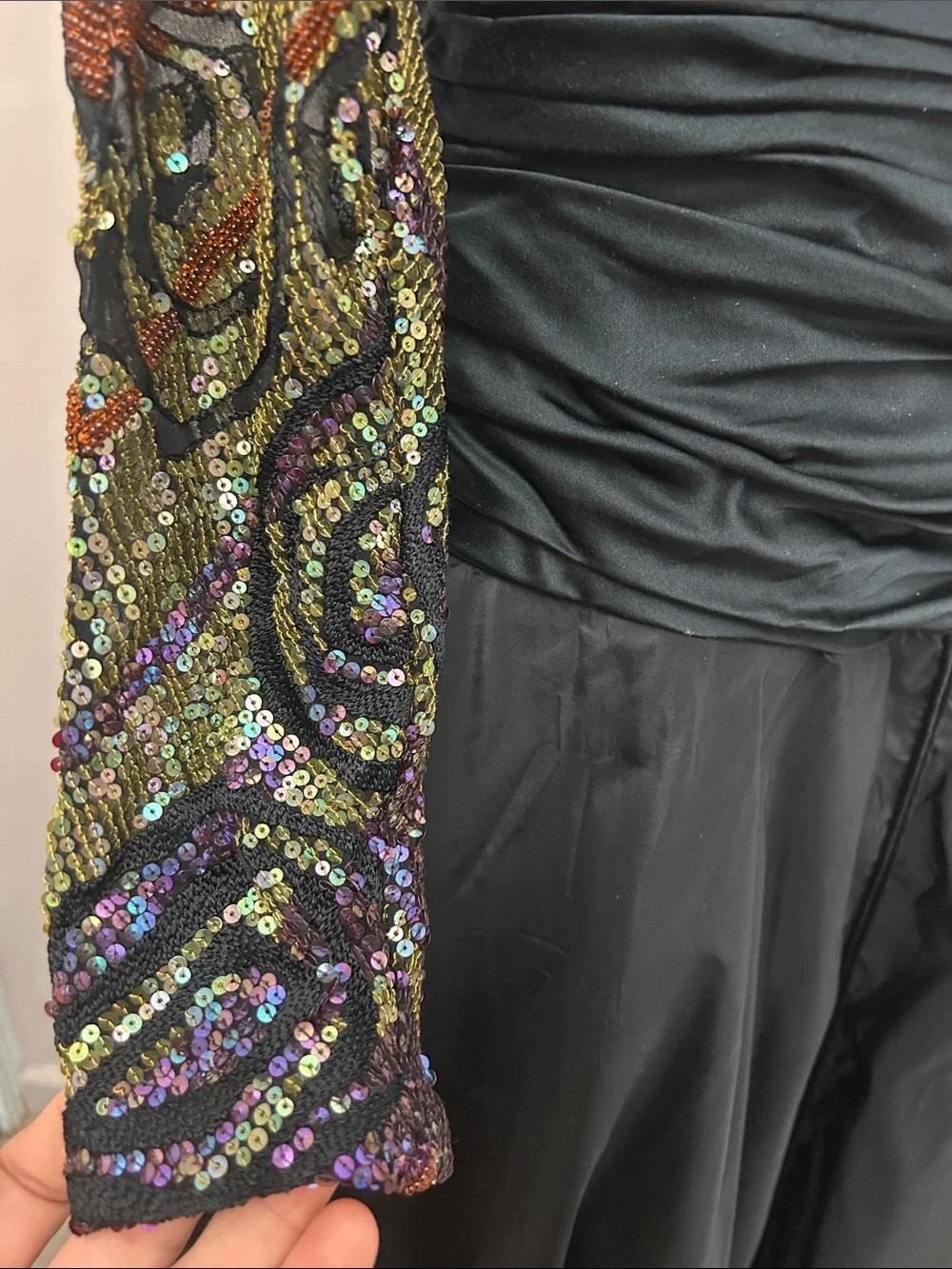 VTG  Neil Bieff Sequin beaded top maxi taffeta tulle lined cocktail opera dress